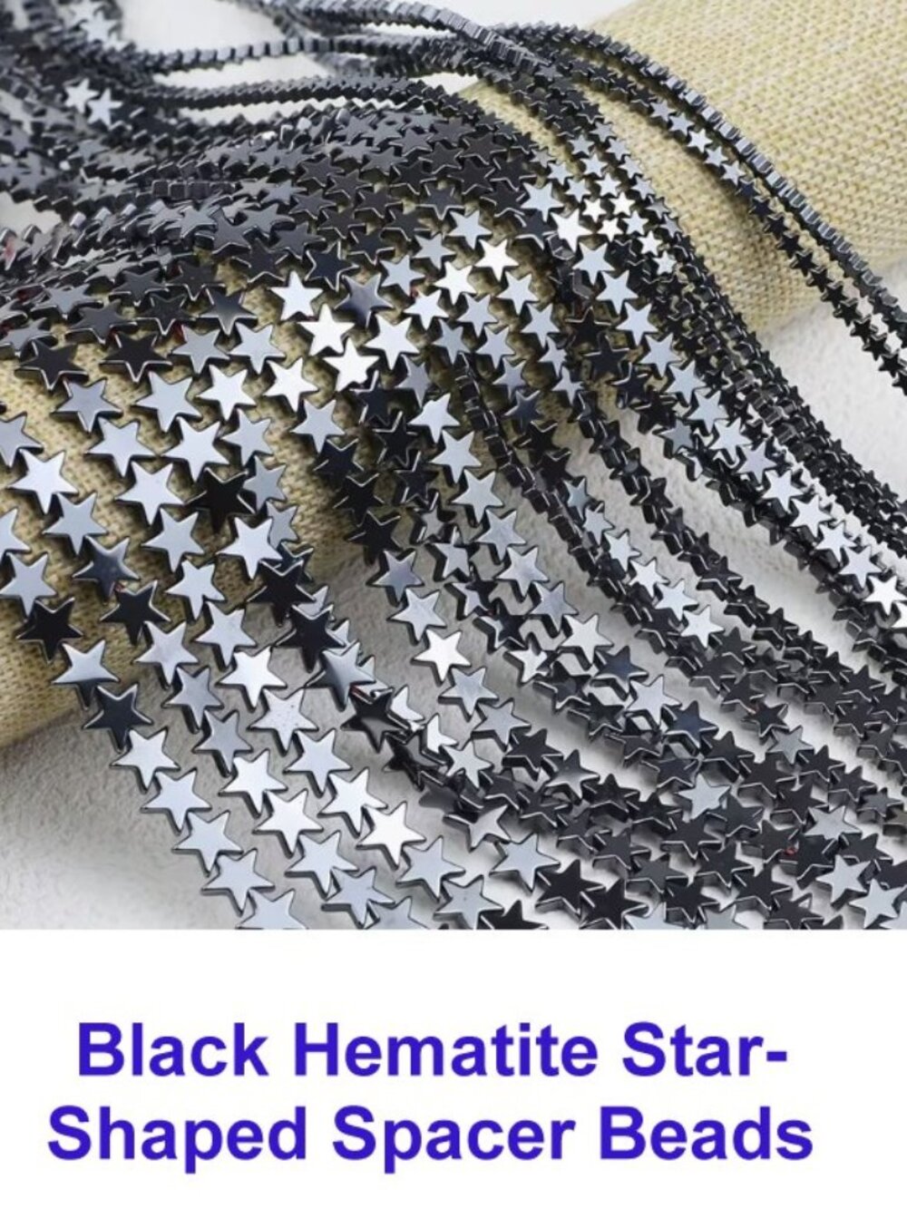 Black Hematite Star- Shaped Spacer Beads 15" Strand